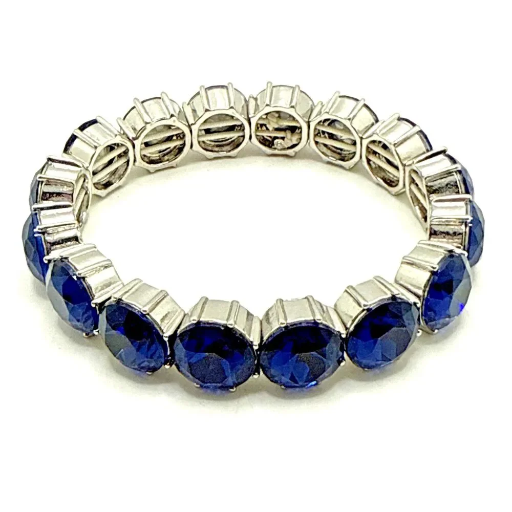 NWOT Charter Club Blue Rhinestone Bracelet Silver Tone Stretch Statement 8